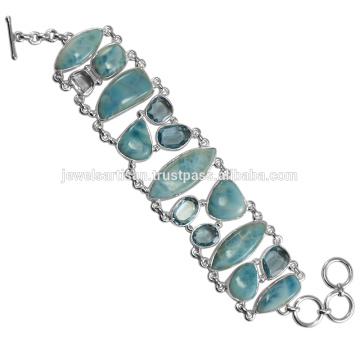 Larimar et bleu ciel Topaze Gemstone Bracelet en argent sterling 925